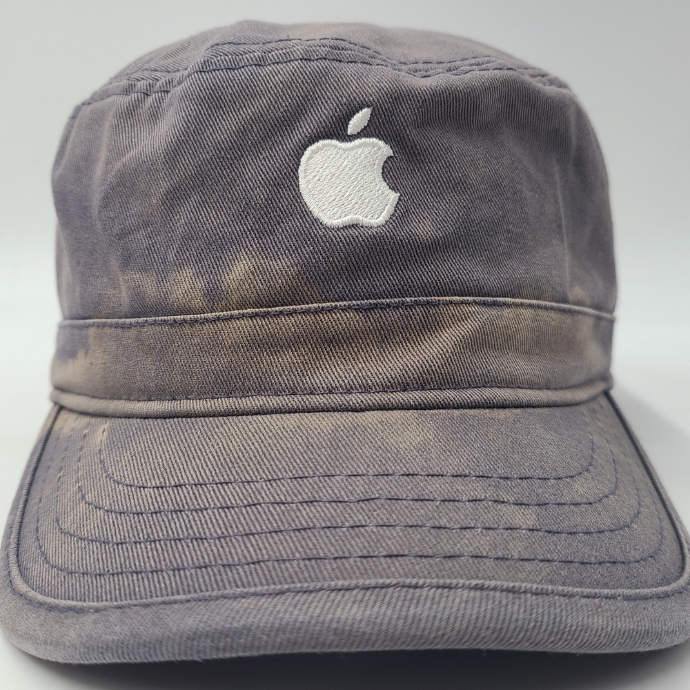 Apple Hat Adjustable Blue Distressed Cadet Military Army Cap Tech Logo Promo Men - Picture 3 of 14
